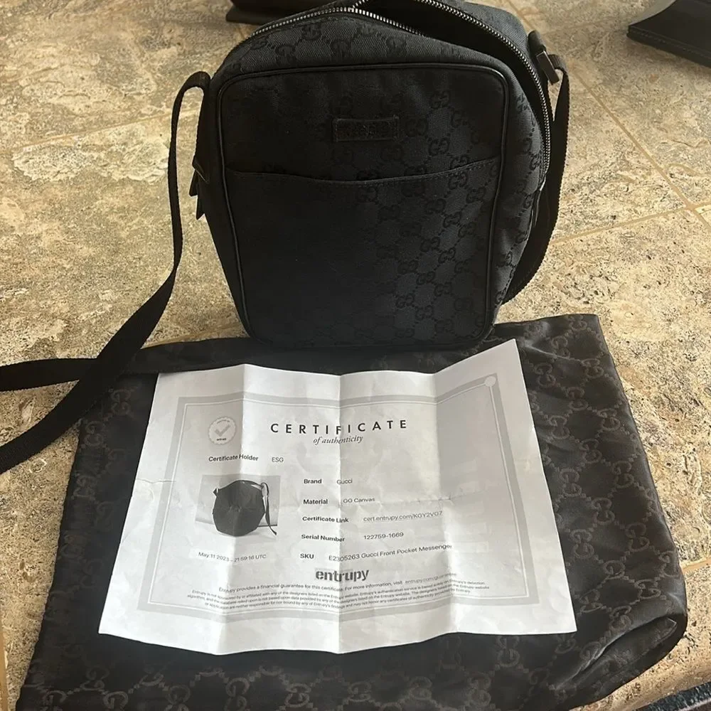 Gucci Black Monogram Messenger Bag
